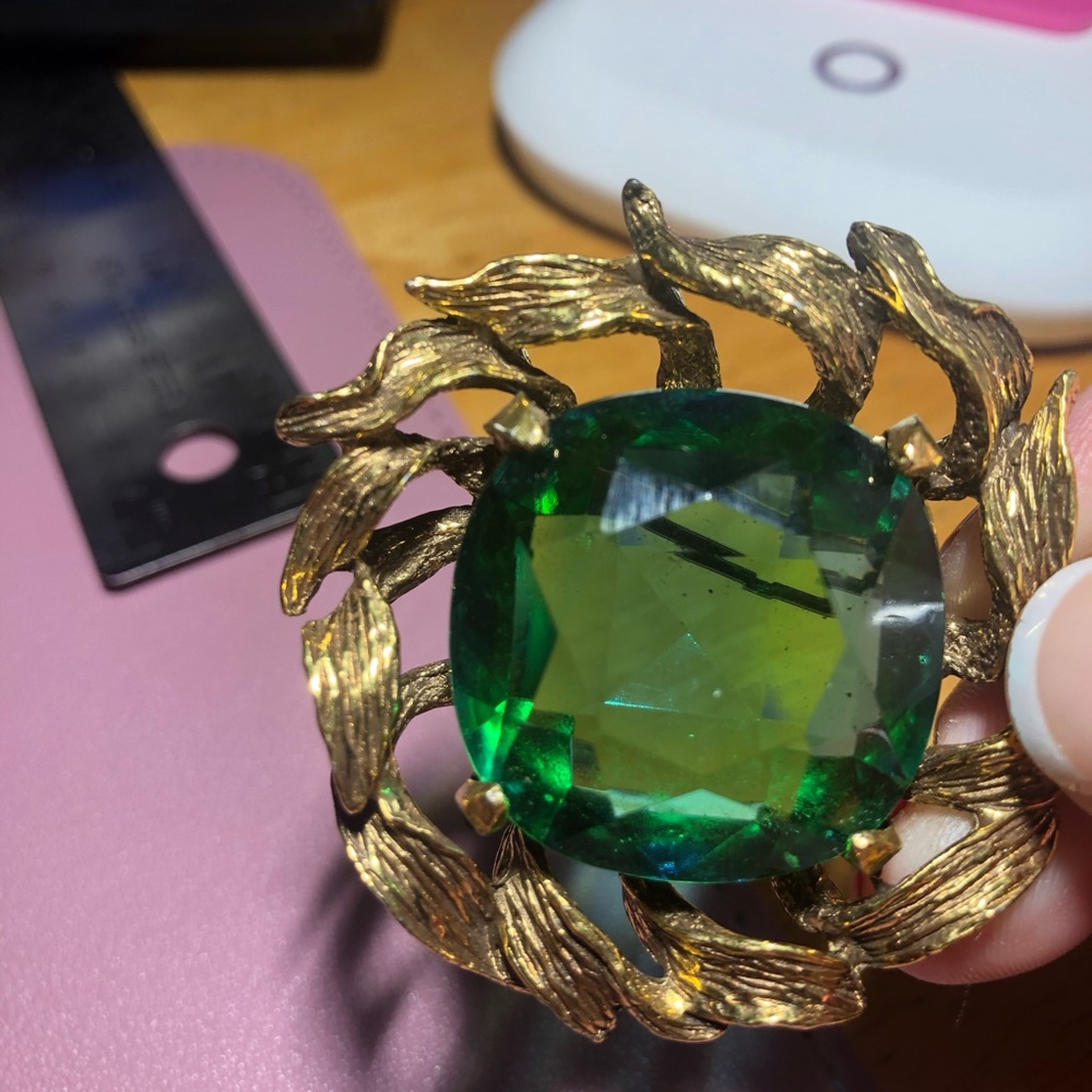 Vintage Large Green Gem Brooch